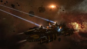 A space ship under attack in Eve Online