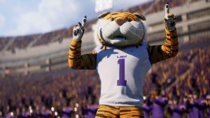 A mascot celebrating in College Football 25