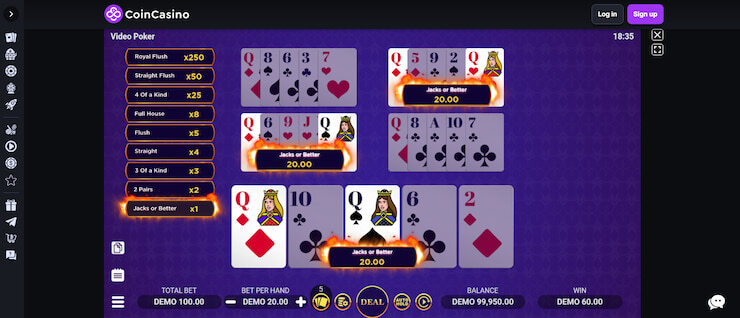 Video Poker at No Verification Casinos