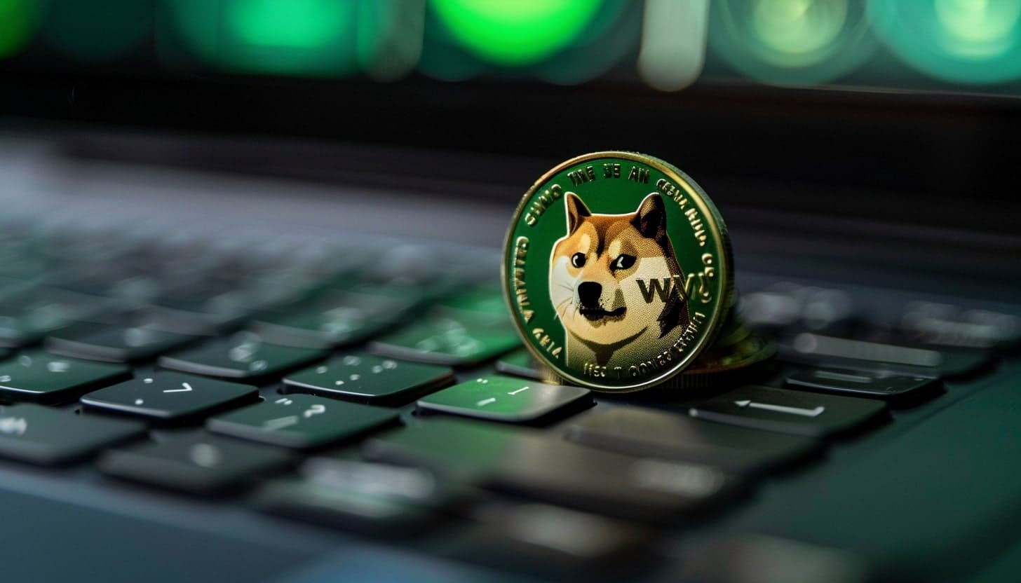 パソコンのキーボード上にある柴犬コイン
