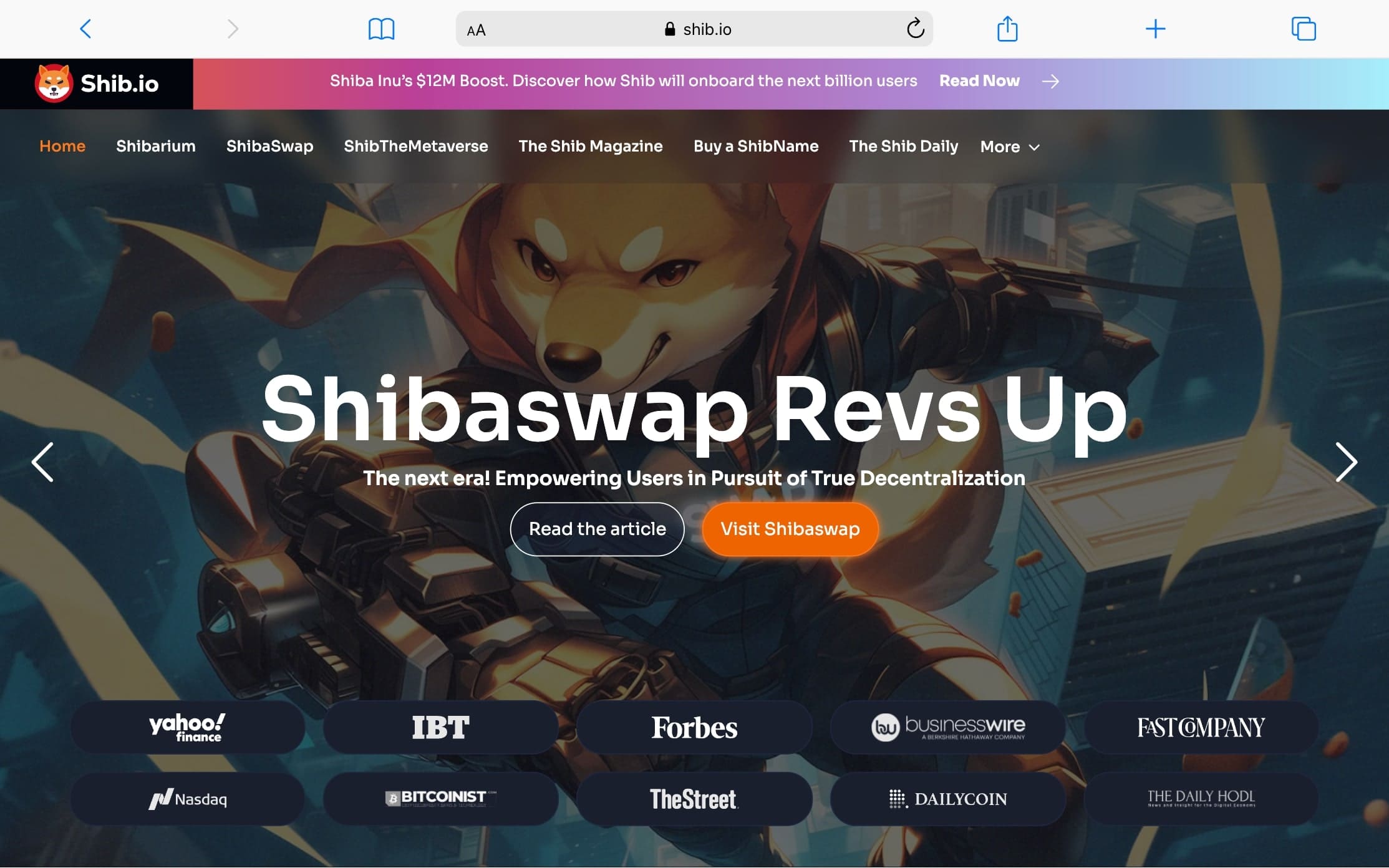 Shibaswapのトップ画面