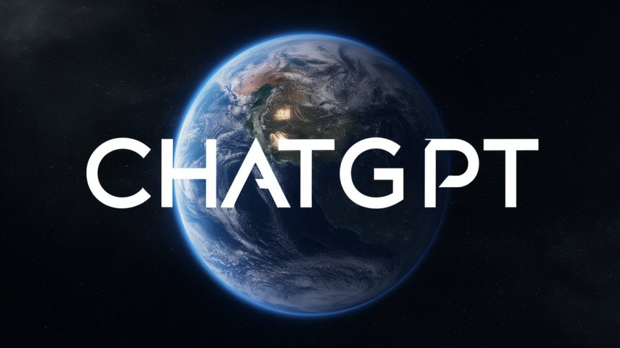 the chatgpt logo in the background is the planet earth seen from orbit, cinematic