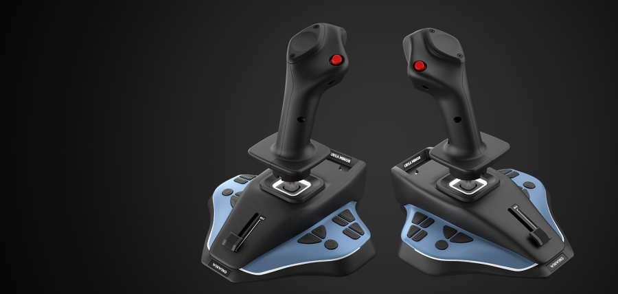 A glamour shot of the left and right Ursa Minor Airline joysticks