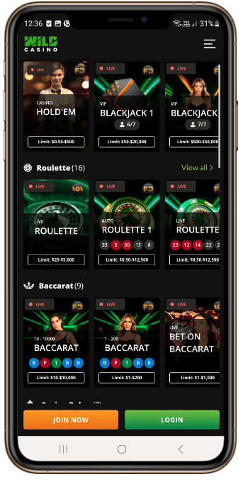 Wild Casino's Live Dealer Lobby