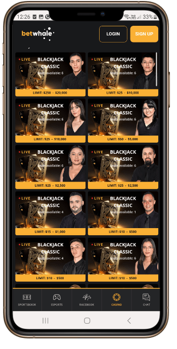 BetWhale Live Blackjack Games
