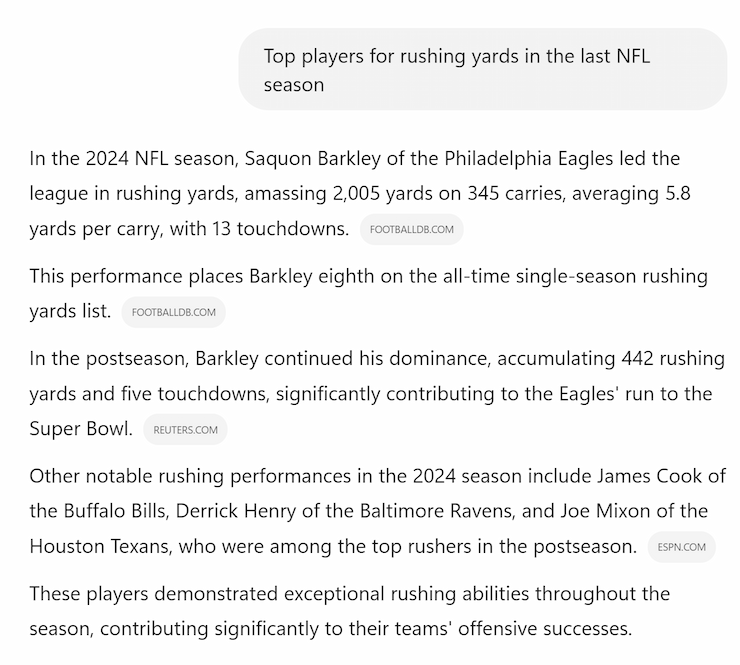 NFL Rushing Yards Chat GPT Prompt Output