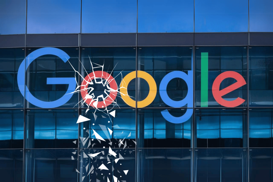 Google services go down logging over 10,000 complaints. Google sign with 'O' with shattered glass