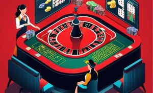 A roulette table graphic in an isometric style