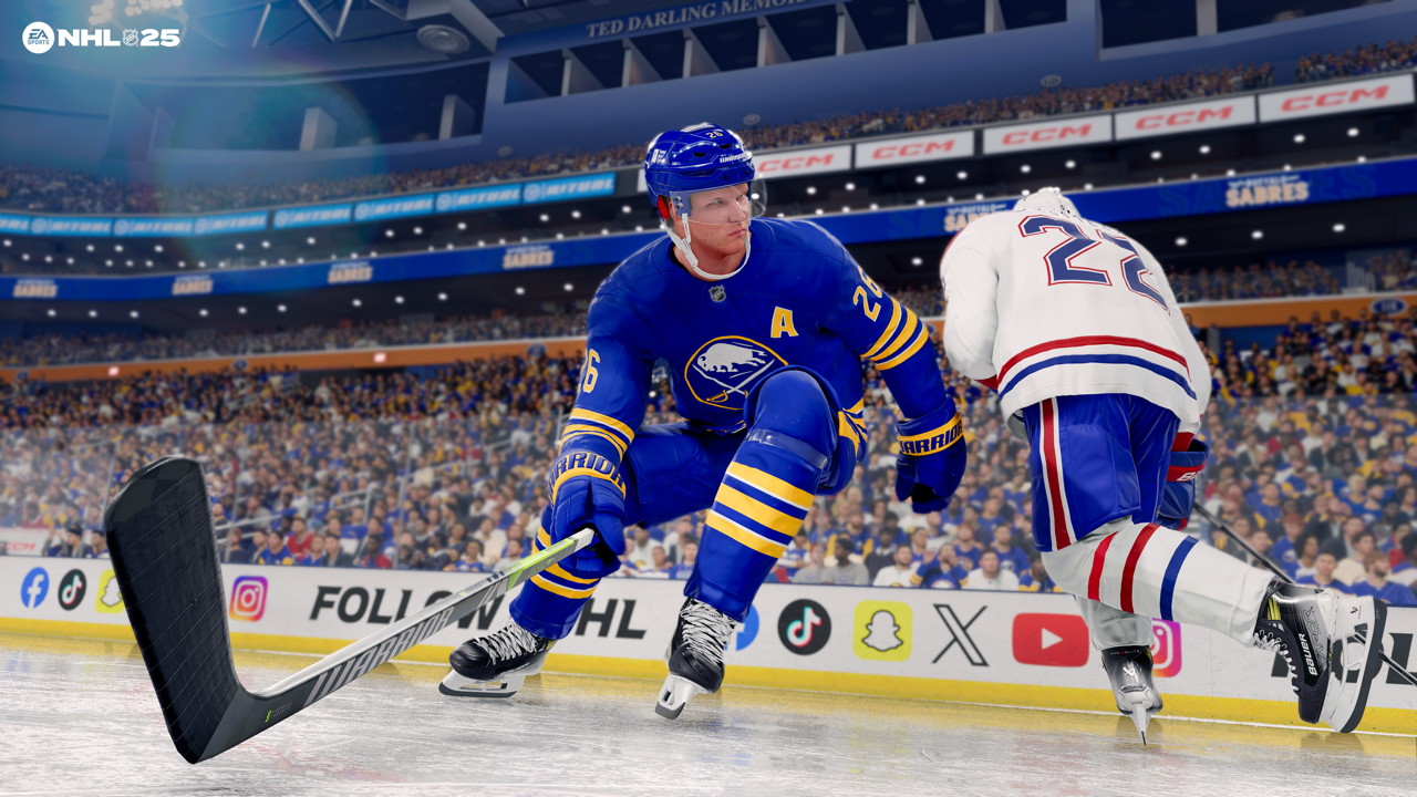 Pemain hoki Rasmus Dahlin dari Buffalo saat ia muncul di EA Sports NHL 25