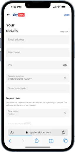 How To Register For Skybet Step 2