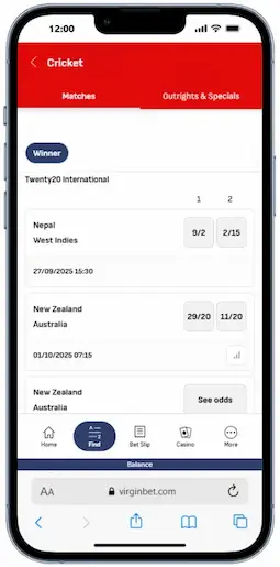Virginbet Cricket Betting