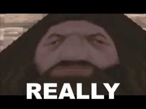 gambar makro (meme) yang menunjukkan Hagrid dari video game PlayStation tahun 2001 di bawah teks "Benar-benar" 