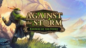 Key art for Against the Storm Keepers of the Stone DLC featuring a frog person