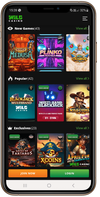 Homescreen at Wild Casino