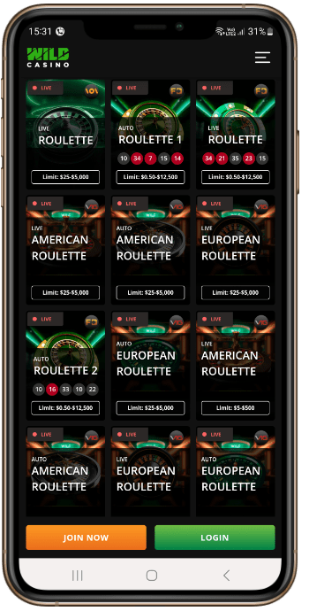 Live Roulette Lobby at Wild Casino