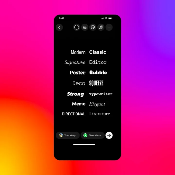 A graphic of a phone with the new Instagram fonts.