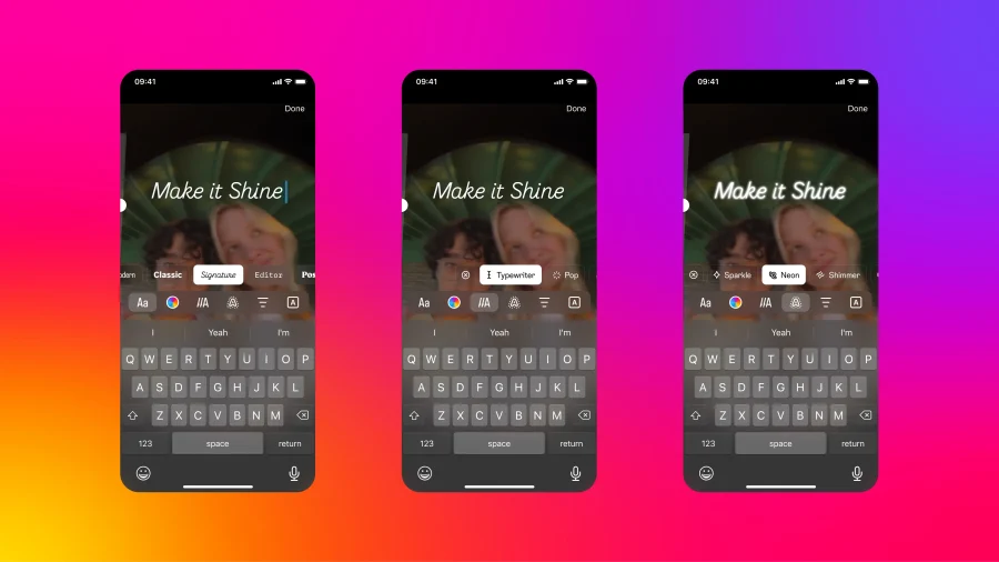 Three phones displaying the Instagram app.