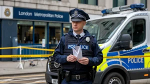 AI image of London Metropolitan Police officer at a scene / London's Met Police drops investigation into election betting scandal.