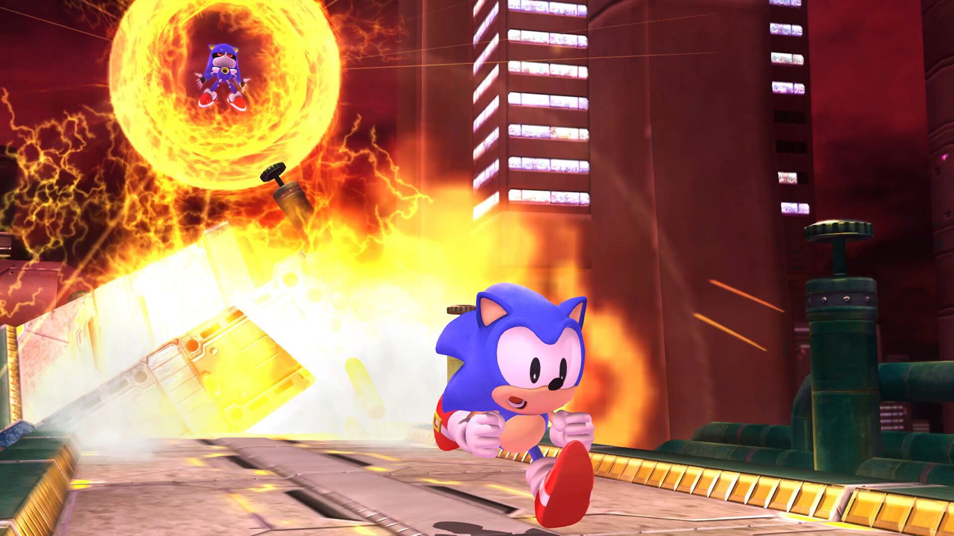 sonic running away from an enemy in sonic x shadow generations