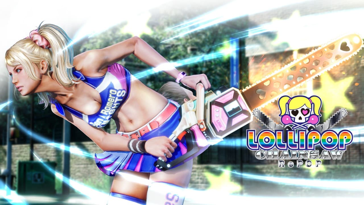 Juliet Starling, hero of Lollipop Chainsaw, takes a mighty swing at something to the left of the frame