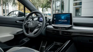 AI image of AirConsole gaming system in a Volkwagen EV / Volkswagen confirms collaboration with AirConsole to deliver in-car gaming system.