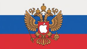 Apple 'removes VPN apps in Russia,' exceeding official Kremlin reports. Russian flag with bird insignia holding Apple logo