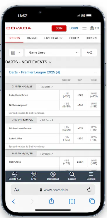 Betting On Darts At Bovada