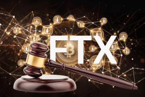 Prager Metis to pay $1.95M for SEC settlement over FTX audits. Gavel in front of the word "FTX" in large, white font, and cryptocurrency in the background