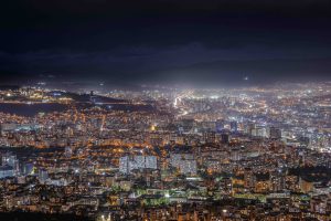 Landscape shot of Tbilisi, Georgia at night.