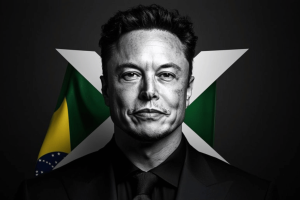 X is still banned in Brazil after country seizes $3.3M from social platform and Starlink in fines. AI image of Elon Musk in front of white X sign and Brazil flag