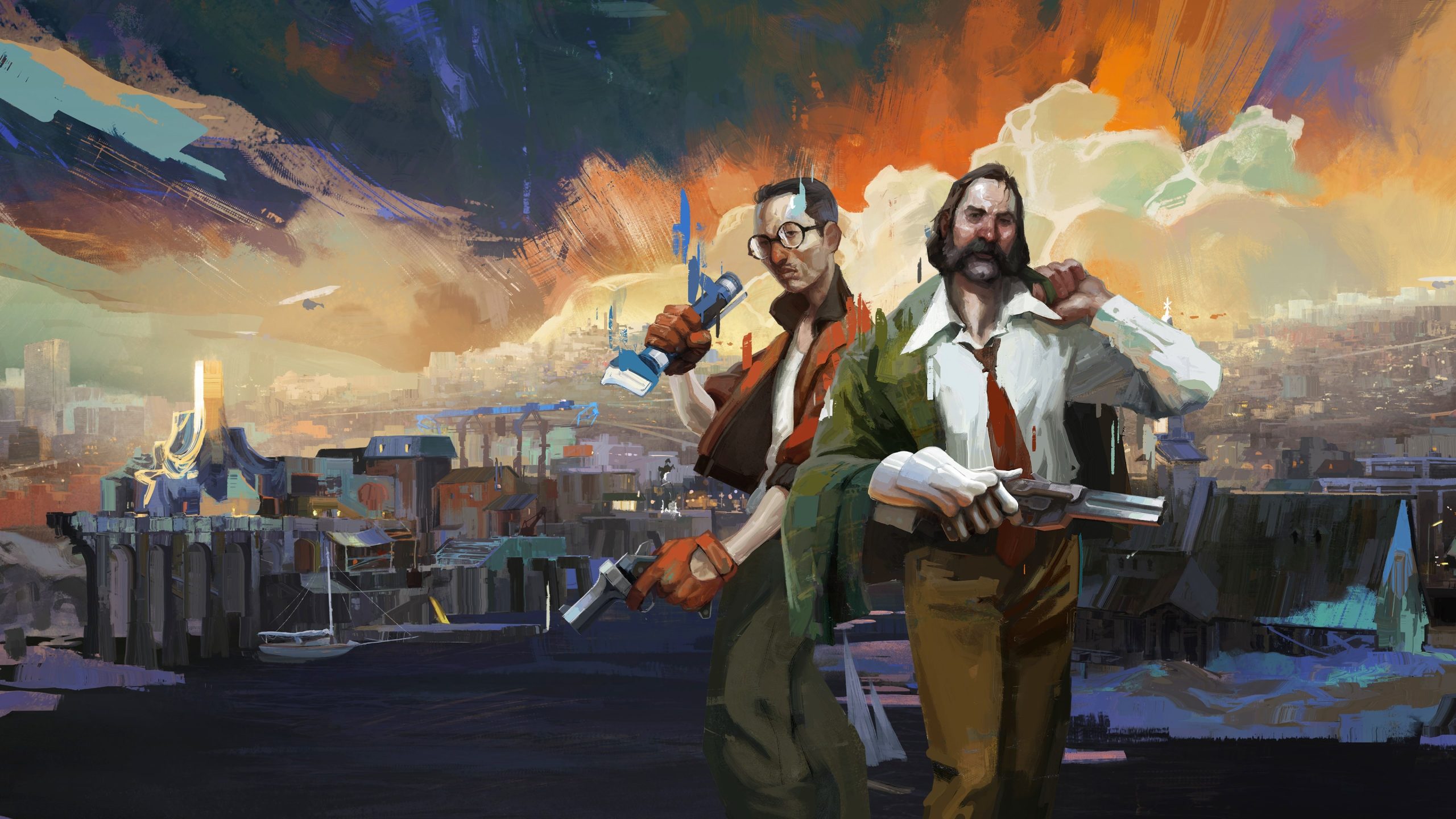 key art for disco elysium shows the protagonist and his colleague, kim kitsuragi