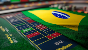 Brazil flag laid on a green poker table.