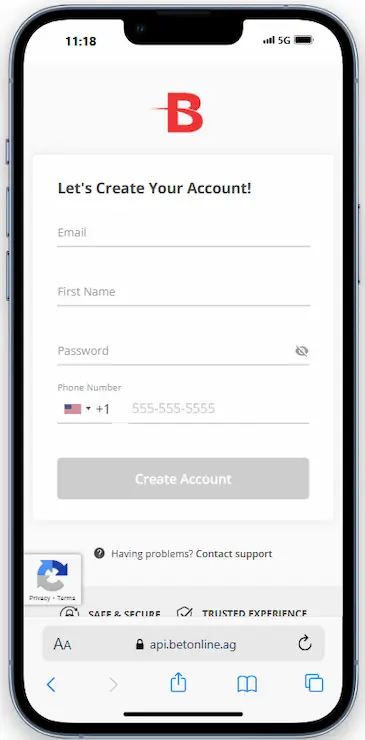 BetOnline Tennis Betting Registration Step 2