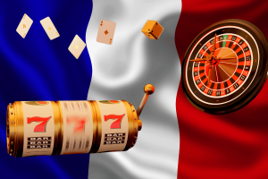 France moves to legalize online casinos in a bid to solve budgetary crisis. Slot machine, cards and Russian roulette in front of French flag