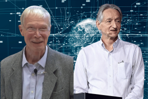 Hinton and Hopfield win Nobel Prize for pioneering AI and machine learning. John Hopfield and Geoffrey Hinton against an AI background