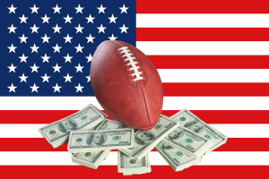 Illinois bans NFL bets that can be easy to manipulate at the league’s request. NFL football with cash and US flag in the background