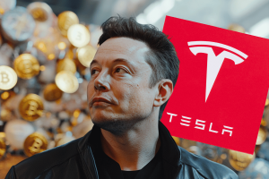 Tesla likely retains $780M in Bitcoin despite wallet transfers, Arkham reports. Elon Musk in front of Tesla logo and background of Bitcoin tokens