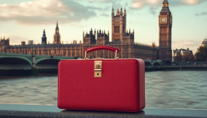 AI image of the UK Chancellor's red briefcase with the Houses of Parliament in the background / British gambling industry emerges unscathed from UK budget announced on Wednesday.