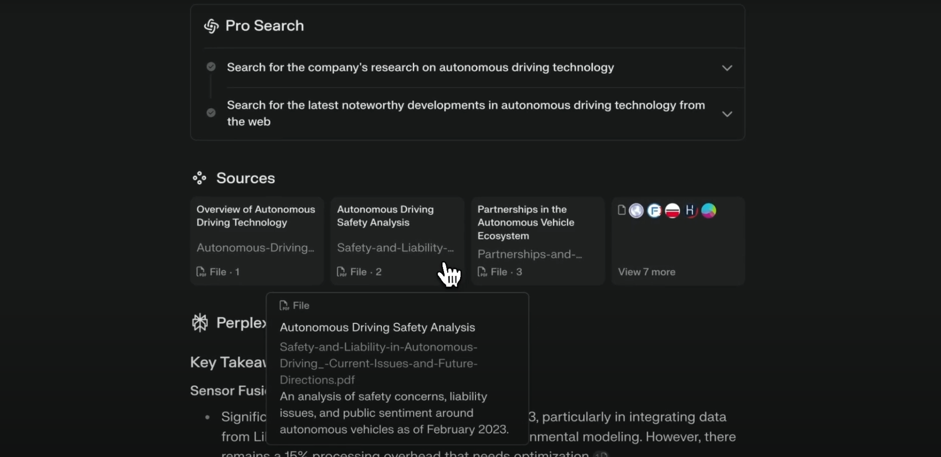 a screenshot showing the UI of a perplexity internal knowledge search