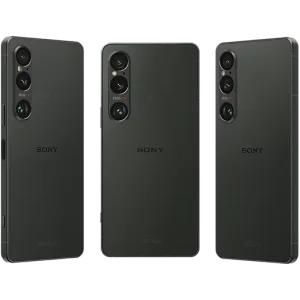 Sony Xperia 1 VI gets Wi-Fi 7. Three Sony Xperia 1 VI phones lined up next to eachother, far left is in black, middle in gray, and far right in light gray/silver.