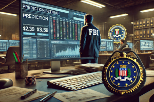 FBI raids Polymarket CEO’s home, seizing electronics amid political allegations. AI image of prediction betting site under investigation by the FBI