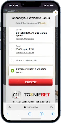 Step 2 - Choose a Welcome Bonus and Start Registration