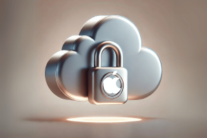 Which? sues Apple for $3.8B, alleging unfair iCloud practices in the UK. Apple iCloud symbol with a secure padlock around it, symbolizing restricted access or ‘lock-in’ to the cloud service.