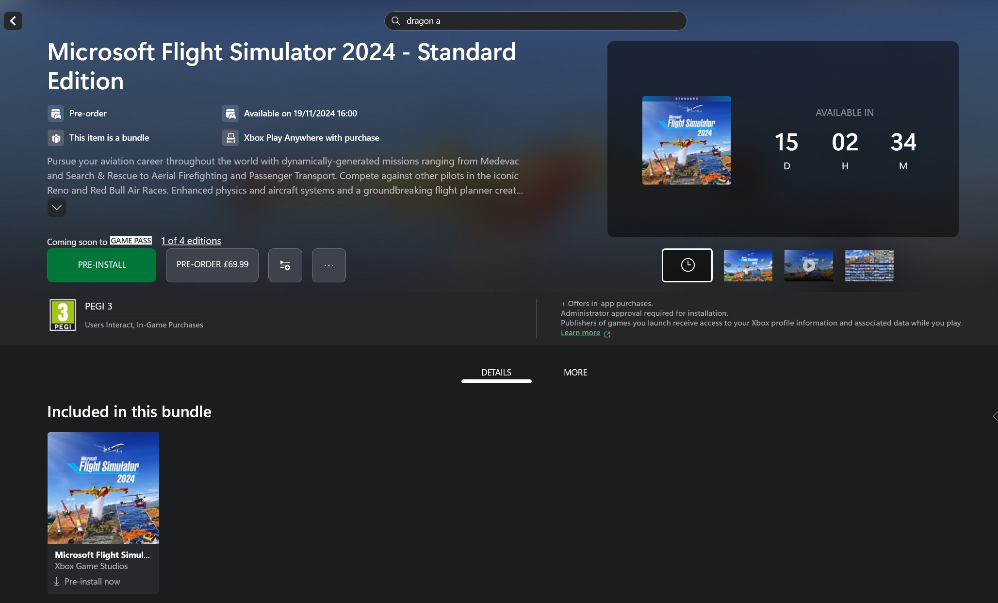 Flight Sim 2024 - Game Pass screen