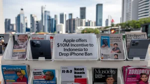 AI image to represent Apple offer to end iPhone 16 ban in Indonesia / Apple has reportedly made a $10 m investment offer to Indonesia, to remove a ban on its latest phone.