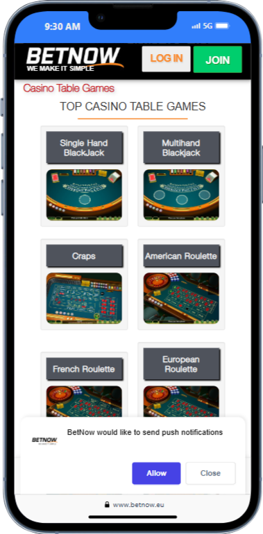 international-online-casino table games