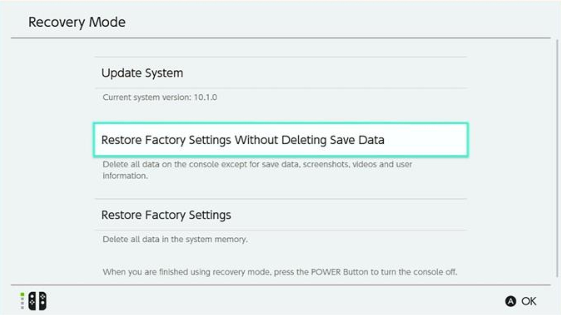 nintendo switch recovery mode