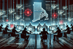 Cyberattack exposes personal data of thousands in Rhode Island breach. AI generated image illustrating hackers targeting Rhode Island in a cyberattack scenario.