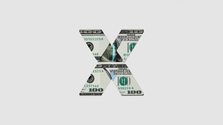 A logo of the letter X, made of US dollars.