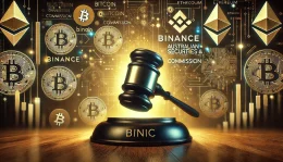 A digital illustration showing a gavel symbolizing the Australian Securities and Investments Commission (ASIC) overlaid with the Binance logo. The image should convey the theme of legal and financial scrutiny, with the gavel being raised above a background of digital currency icons like Bitcoin and Ethereum, representing the cryptocurrency exchange world.